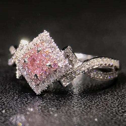 White Gold Plated Pink Cubic Zirconia Engagement Rings Bridal Promise Rings Evening Parties Anniversary Valentine's Day Gifts Eternity Bands for Women