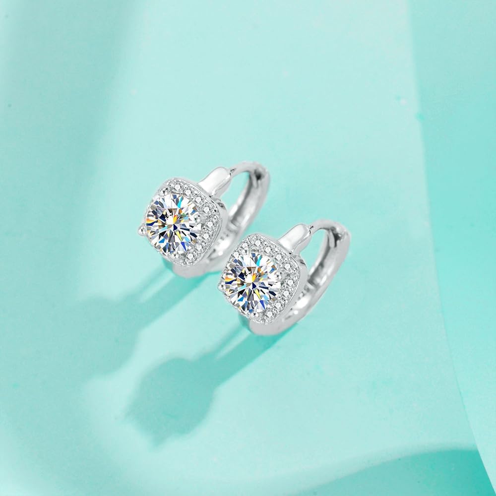 S925 Sterling Silver 0.5/1ct D-color Round Cut VVS1 Diamond Hinged Hoop Earrings for Women