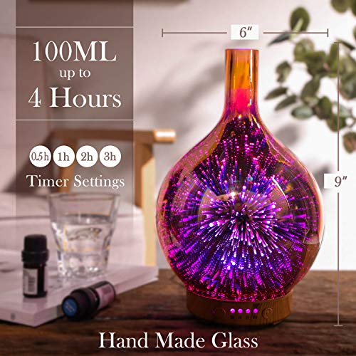 Porseme Rose Gold Essential Oil Diffuser 3D Glass Aromatherapy Ultrasonic Humidifier, Waterless Auto-Off, Timer Setting, Bpa Free, Air Refresh For Home Hotel Yoga Leisure Spa Gift 100Ml #TOP1