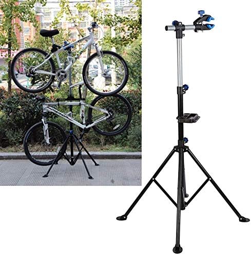 lyrlody Bike Stand,360¡ã Rotatable Robust Bike Stand Heavy Duty Home Mechanic Folding Mountain Bikes Repair Stand Adjustable Bicycle Bike Cycle Repair Maintenance Stand with Soft Clamp and Tool Tray