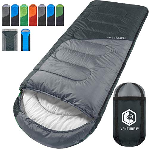 3-Season Sleeping Bag, Single, Regular Size - Lightweight, Comfortable, Water Resistant Backpacking Sleeping