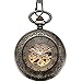 ManChDa Mechanical Pocket Watch, for Men Women Special Magnifier Half Hunter Double Open Engraved Case Roman Numerals with Chain + Box Bronze