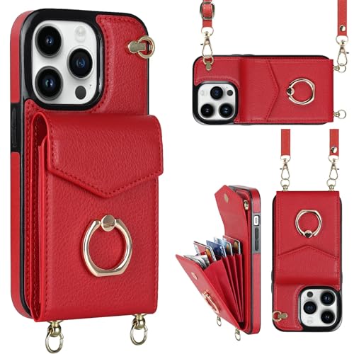 Coque iPhone 15 Pro Max rouge anti-piratage RFID avec porte-carte