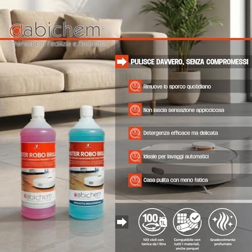 Mister Robo Brillo Detergente Per Robot Lavapavimenti 1 Litro Non Schiumogeno Concentrato, Per Pavimenti In Gres Ceramica Parquet Laminati Pvc Spc, Sicuro Per Sensori E Serbatoi, (Lavanda) - 6