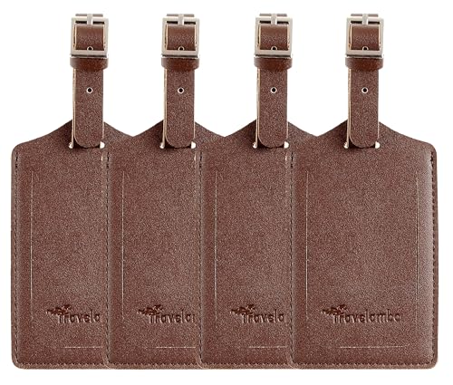 Image of Travelambo Luggage Tags for Suitcases PU Leather Travel Tags Bag Tags Privacy Protection Travel Essentials, Brown, One Size, Classic