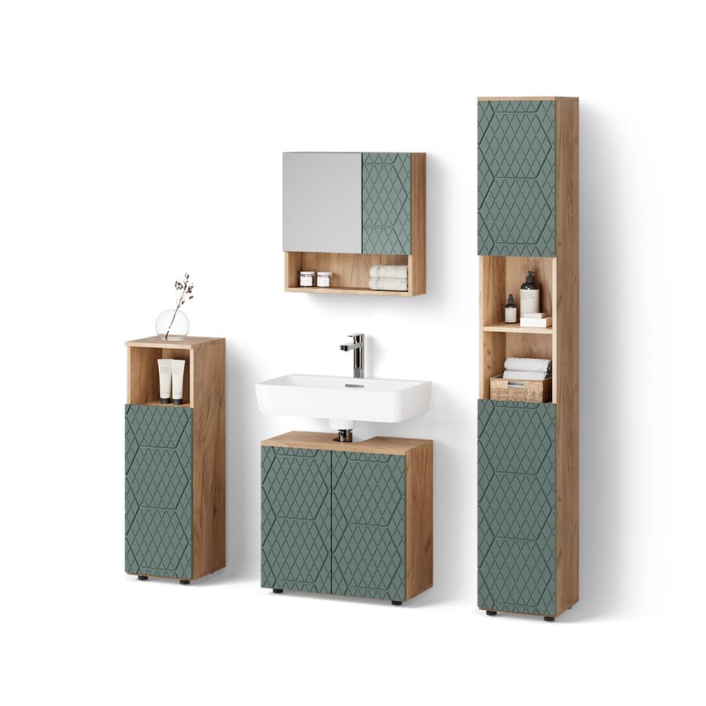 Livinity Ensemble de Meubles de Salle de Bain Ronco, Vert/Chêne doré 60 cm