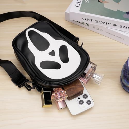 Halloween Skull Face Messenger Bag, Vegan Leather Crossbody Bag, Novelty Ghost Purse Shoulder Bag4