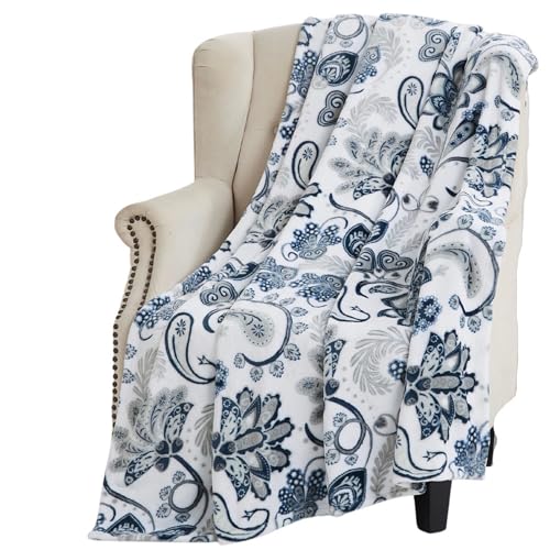 Soft Fleece Throw Blanket, Bohemian Boho Blanco Marino Floral Paisley, 50x70