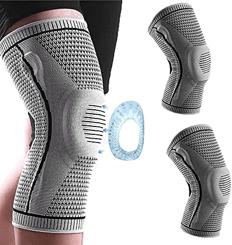2pcs Ultra Knee Elite Knee Compression Sleeve - Professional Knee Brace, Elastic Knee Wraps Patella Stabilizer with Silicone Gel Spring Support, Knee Support Non-slip for Men Women (Grey, X-Large)