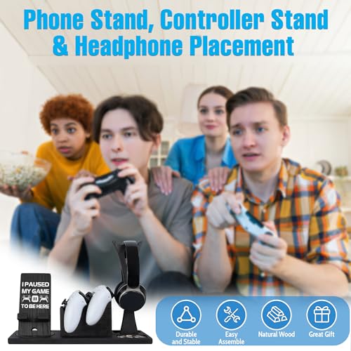 Image of Gaming Accessories Organizer with Headphone Holder, Rotatable Phone Stand & Controller Stand - Unique Gamer Gifts Controllers Holders Gaming Equipment, Gifts for Gamers Controller Holder
