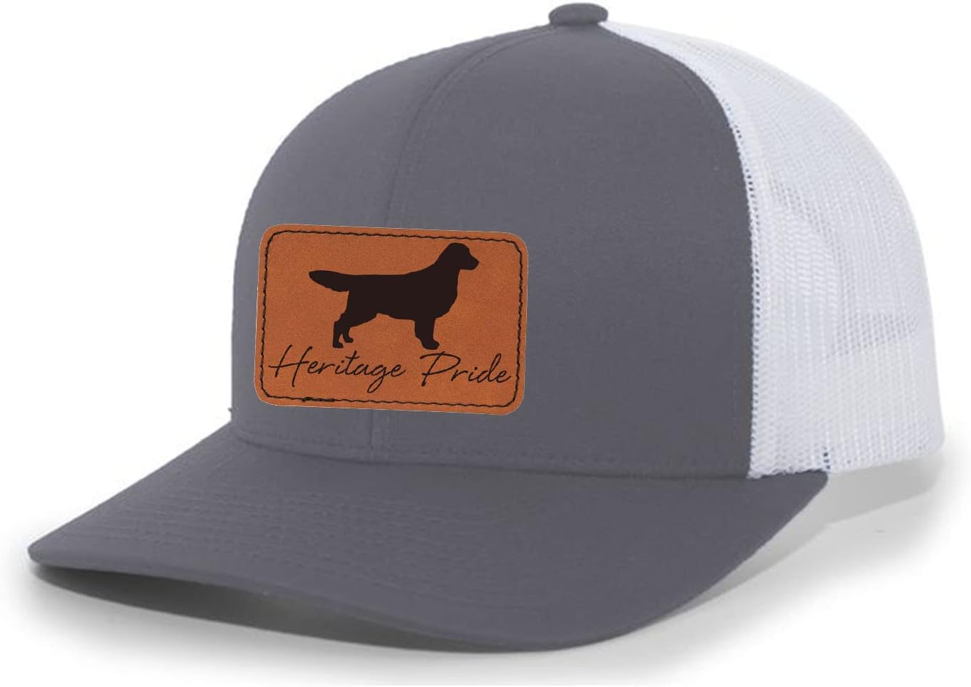 Heritage Pride Canine Collection Golden Retriever Duck Hunting Dog Mens Engraved Leather Patch Mesh Back Trucker Hat