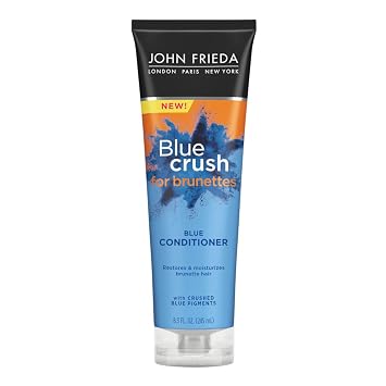 John Frieda Blue Crush Conditioner, Toning Conditioner for Brunette Hair, Nourishes Color-Treated and Natural Hair, Blue Pigments for Vibrant, Cool-Toned Brunette Hair by Reducing Orange Tones, 8.3 Oz
