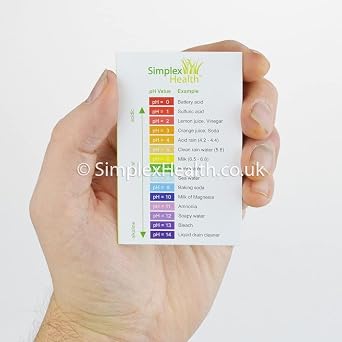 Simplex Health Universal pH Test Strips 0-14 Wide Range & Four Pad for Acid Alkaline pH Testing (100 Strips) Better Than Litmus Paper + pH Guide