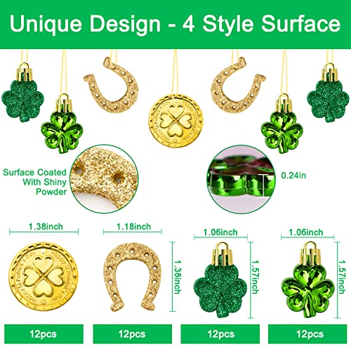St. Patricks Day Decorations Shamrock Ornaments - 48Pcs Shamrock Clover Gold Coins Horseshoe Tree Ornaments For Spring Lucky Irish Day St Patrick's Day Home Table Tree Party Hanging Decorations #TOP3