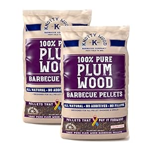 Knotty Wood Barbecue Plum Wood Cooking Pellets BBQ Smoker 100% Pure Natural Ingredients No Fillers Oils or Additives Sweet Smoke All Meats Two 20# Bags, 40 lbs Total