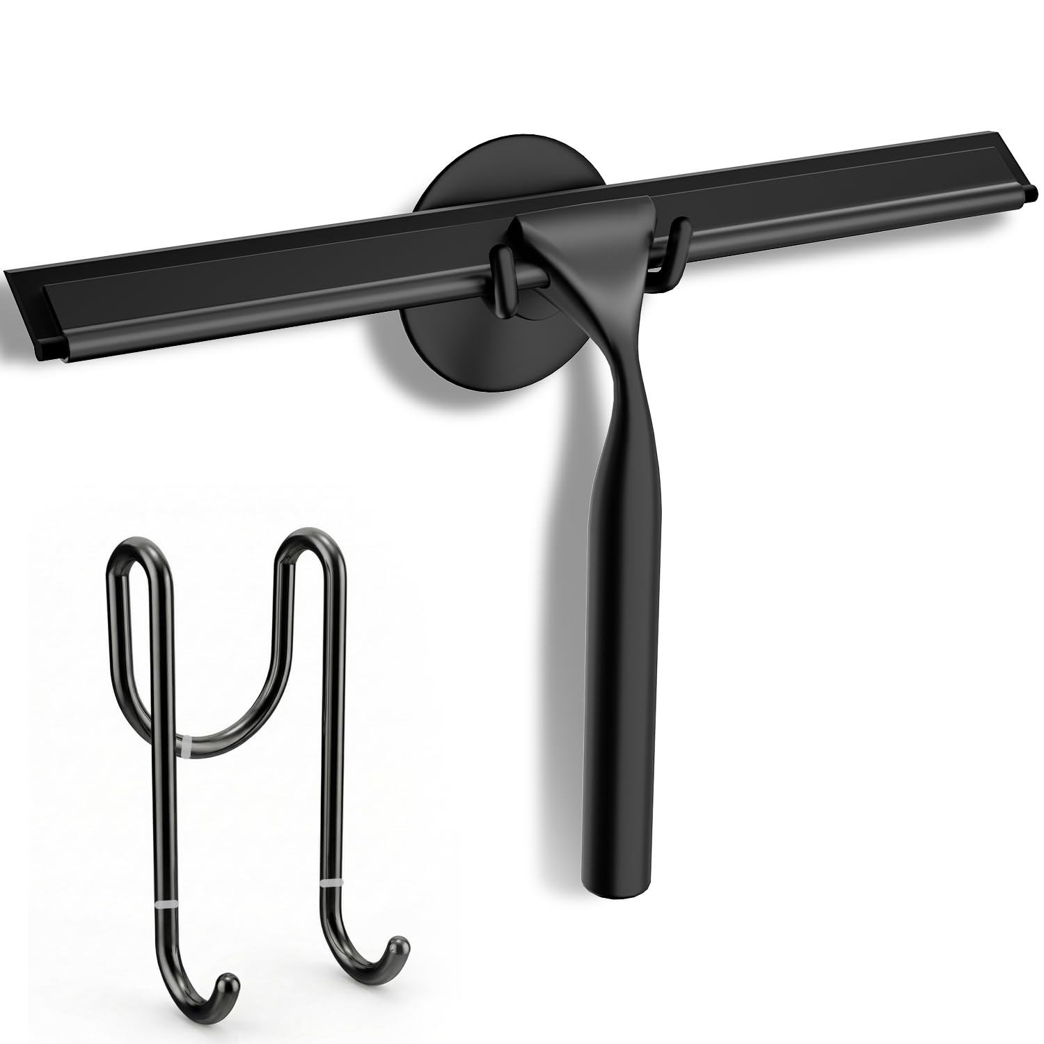 Photo 1 of FARMER Shower Squeegee for Glass Doors, 10-Inch Glass Squeegee for Windows, Car Glass and Mirrors, Multi-Purpose Stainless Steel Squeegee with Suction Wall Hook and Over Door Hook, Black