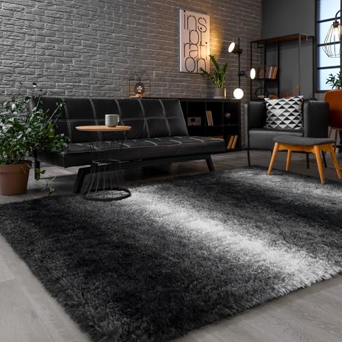 HOMORE Living Room Rug 5x8 Area Rug for Bedroom, Large Fluffy Shaggy Rugs for Living Room, Gradient Abstract Rugs for Kids Boys Girls Room, Plush Rug for Dorm Home Floor Decor, Black and White