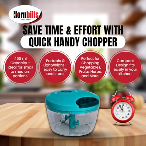 Image of Hornbills Vegetable Manual Chopper with 3 Blades 500ml Kitchen Multi Blade Food Chopper for Vegetables Onion Garlic Hand Chopper Stainless Steel Blade Compact Vegetable Portable Mini Chopper | Green