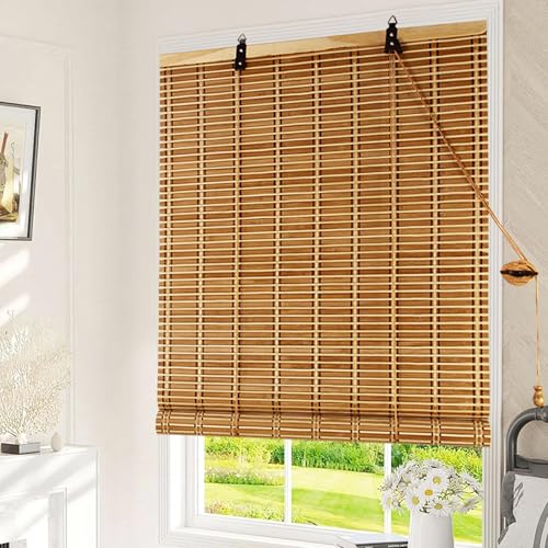 90x160cm Store Enrouleur Bambou,Stores À Rouleaux Romains Rétro,Rideaux Occultant Tissés À La Main pour Intérieur/Extérieur/Jardin,Facile à Installer,Personnalisable