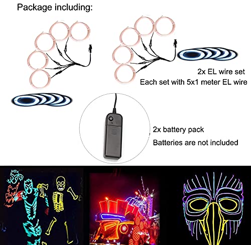 Image of MaxLax EL Wire, Portable Neon Lights EL Wire 5 in 1 Meter, Electroluminescent Wire for Halloween Decoration, Christmas Party, Blacklight Run,DIY Decoration (White, 2Pack 5 in1M)