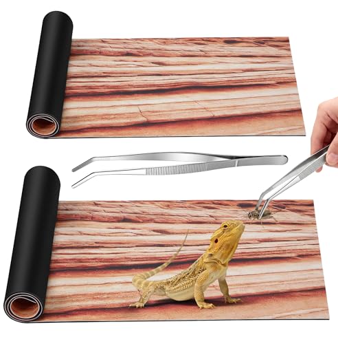 Saillong Reptile Carpet 2Pcs 40 Gallon, 36*17in Reptile Mat for Bearded Dragon Tank Accessories, Terrarium Liner Bedding Mat for Lizard, Gecko, Snake, Chameleons, Tortoise with Tweezers Feeding Tong