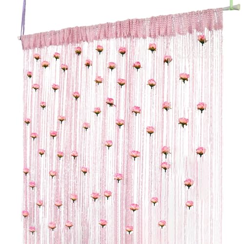 Cortina para puerta con rosas, 2024, 99 x 200 cm, cortina de rosas, decoración divisoria de habitación, fácil de usar con marco de puerta, borla, cortina de puerta con hilo de rosa para puerta