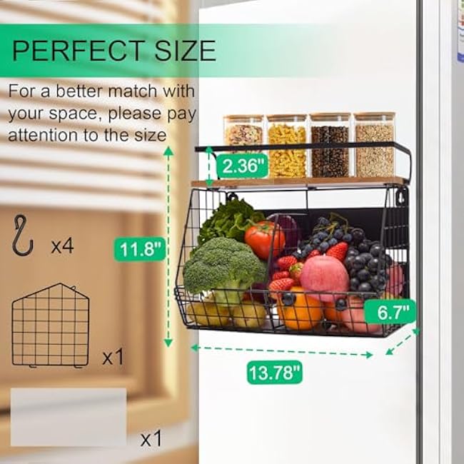 Magnetic Shelf for Fridge: Onion and Potato Storage Bins, Fruit Basket for Kitchen Counter, Magnetic Spice Rack for Refrigerator, Kitchen Counter, Renters, Homemaker