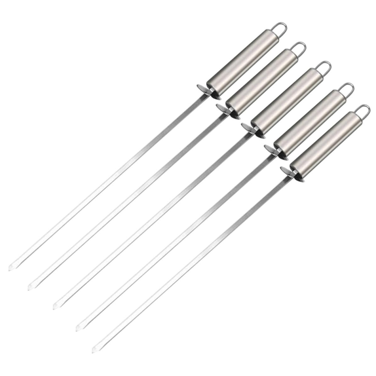 Brochetas de Acero Inoxidable 10 Piezas con Mango Térmico Ergonómico | Carne y Marisco, Uso en Barbacoa, Picnic y Senderismo, Acabado Plata, Herramientas de Barbacoa Reutilizables