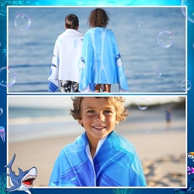 6 Pcs Beach Towel for Kids Absorbent Quick Dry Microfiber Bath Towels 30'' x 60'' Cute Kids Beach Towels Thick Soft Sand Free Travel Towels for Boys Girls (Blue Series,Shark) 51c03OW4pfL. SS400