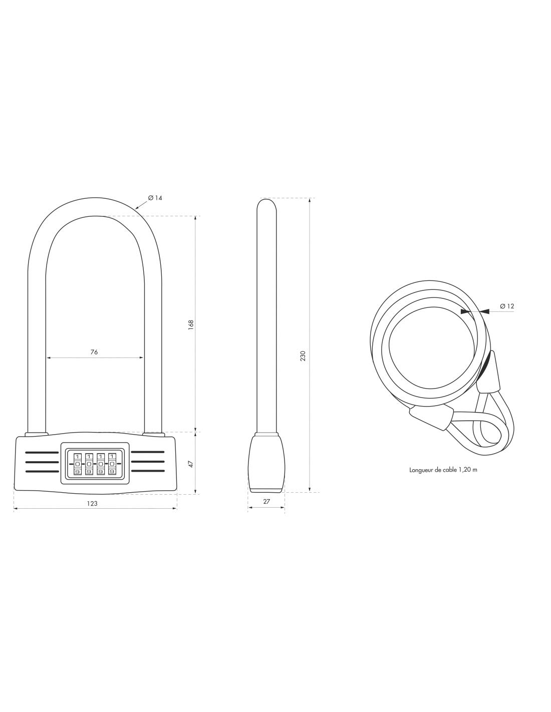 THIRARD - U-Schloss mit anpassbarer Zahlenkombination - Praktisches Sicherheitssystem - Stahlkabel PVC-beschichtet - Gehärteter Stahlbügel - 4-Zahlen-Mechanismus - 12 x 120 mm - Schwarz