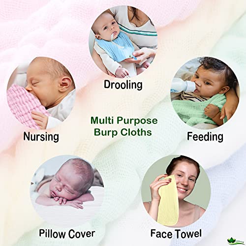Muslin Baby Burp Cloths, 100% Muslin Cotton Burp Napkins for Newborn Girls and Boys, Absorbent Soft Muslin Baby Burping Rags 10' by 20', 6 Layers Infant Feeding Wipes (Multicolored, Pack of 5).3