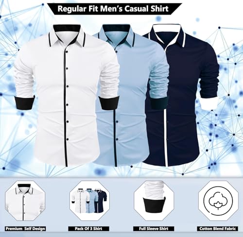 Image of Zombom Combo of Men's Cotton Blend Solid Regular Fit Casual Full Sleeves Shirts (Pack of 3)