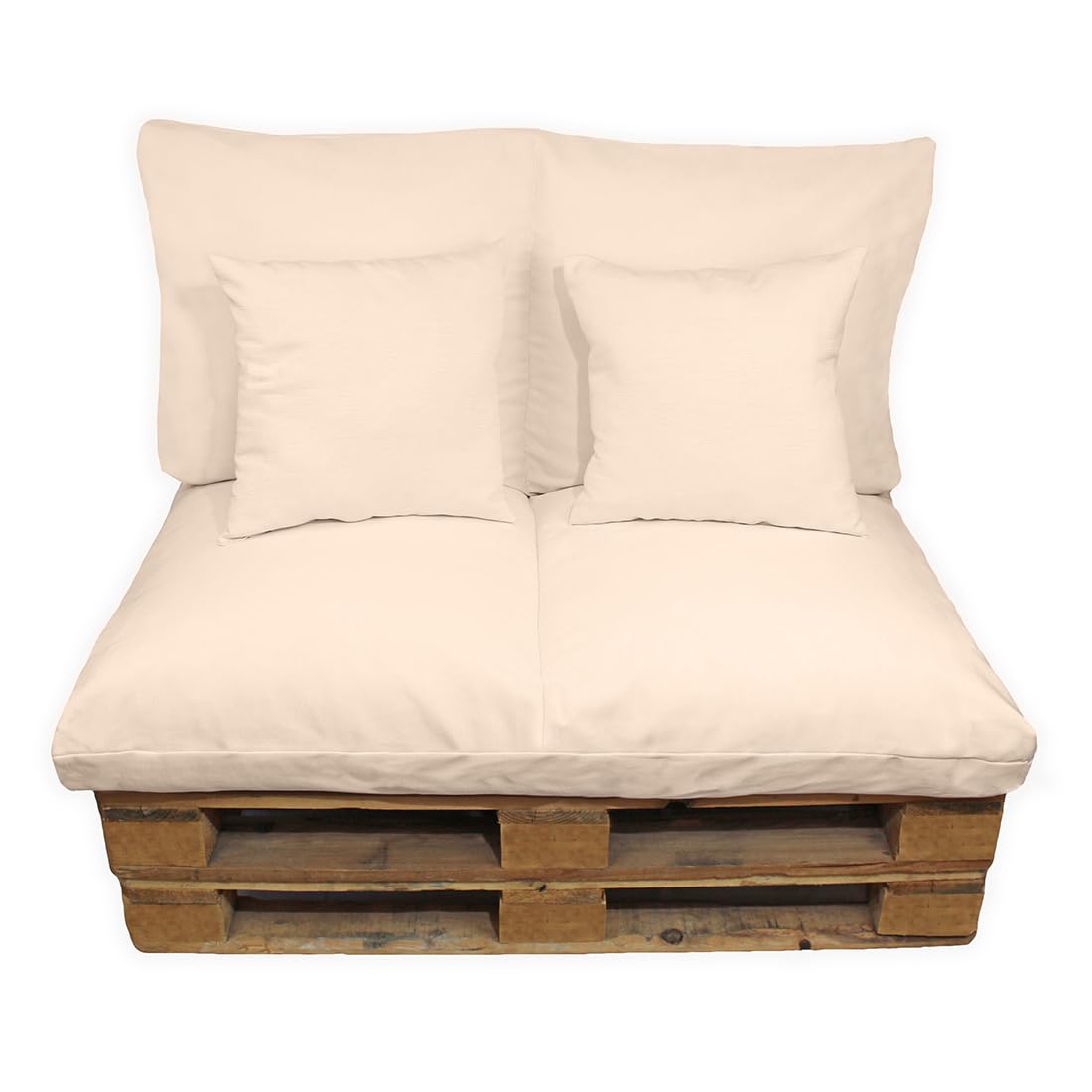 Acomoda Textil – Cojines Sofá Palets 2 Plazas Desenfundable y Lavable 120x80cm. Conjunto 4 Piezas Mullido Tela para Hogar, Jardín y Terraza NO Incluye PALETS. (Beige)