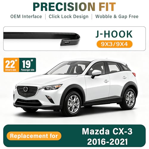 Image of Windshield Wiper Blades Replacement for Mazda CX-3 2016-2018 2019 2020 2021 | Original Equipment Replacement Front Rear Wipers Blade Set - 22 inch+19 inch+10 inch (Set of 3) U /J Hook