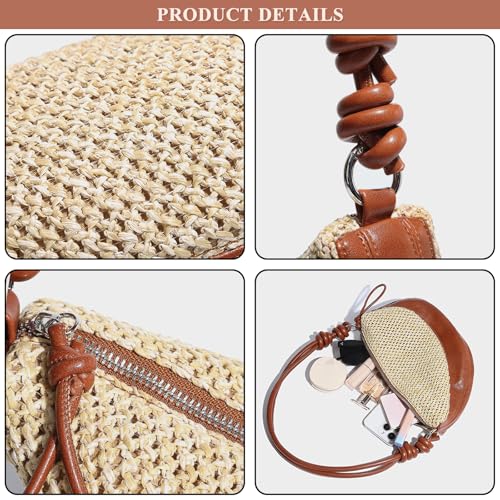 Women's Straw Purse Beach Bag Cute Summer Crossbody Weave Shoulder Bag Designer Crescent Handbag Commuter Work Bag3