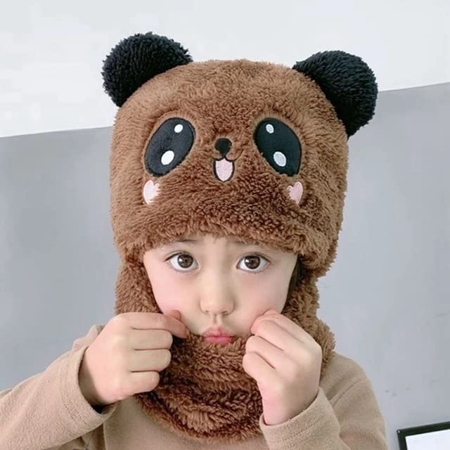 Image of TopiBaaz Cute Panda Cartoon Monkey Cap for Boys and Girls (Pack of 1) | Age - 6 Years to 12 Years |Free Size | Plush Wool | Winter Cap | Neck Scarf