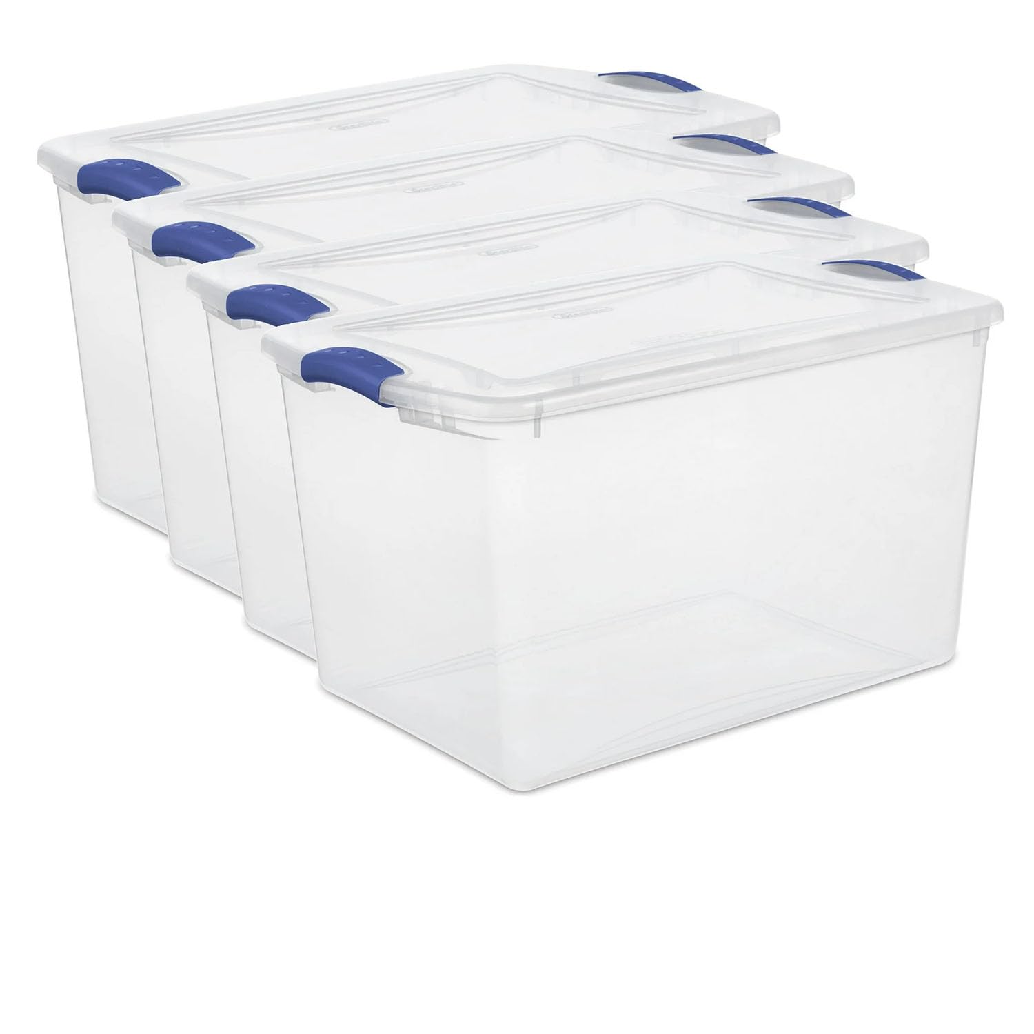 TNLOJI 66-Quart Large Storage Bin - Clear Plastic Container with Blue Latch Lid, Airtight & Stackable Design for Garage, Basement or Pantry