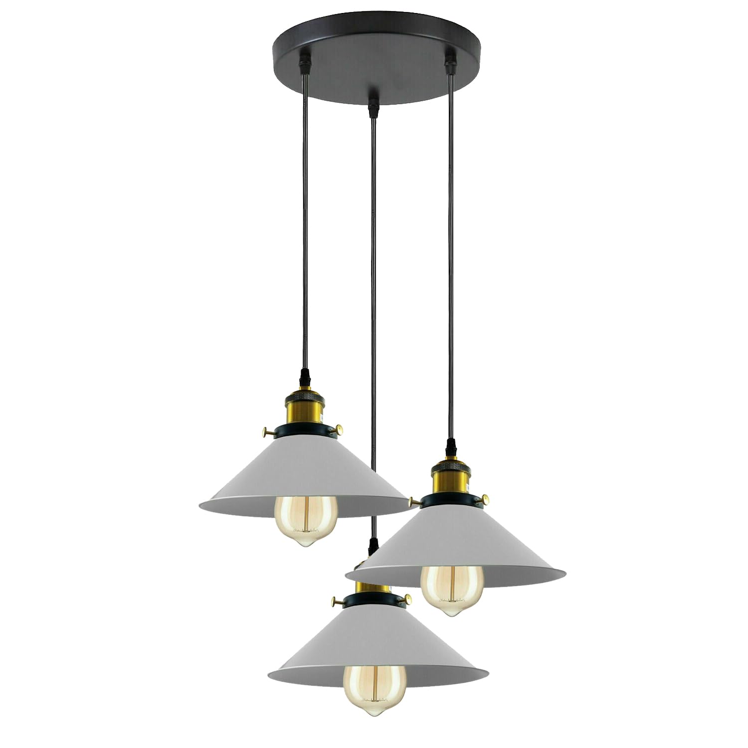 LEDSone Retro 3-głowicowy 20 cm kształt stożka metalowy biały klosz sufitowy 3-drożny E27 lampa wisząca oprawa oświetleniowa kopuła klosz oświetlenie łatwe dopasowanie wisząca regulowana oprawa