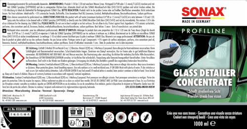 SONAX PROFILINE Glass Detailer Concentrate (1 Liter) Glasreinigerkonzentrat und Gleitmittel für Reinigungsknete | Art-Nr. 03363000