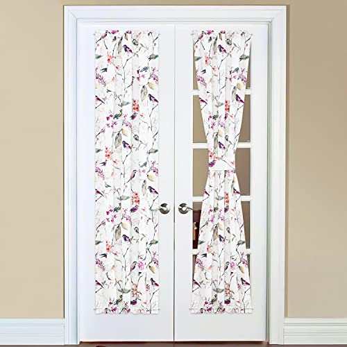 Image of VOGOL Country Style Door Curtains, Bird Pattern Rod Pocket French Door Curtain, Light Filtering Window Panel for Sliding Glass Closet Doorway, 25 x 72, 1 Piece