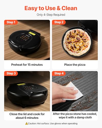 Image of VEVOR Pizza Oven, 12 in Electric Pizza Maker, 1200W Electric Pizzas Cooker with Non-Stick Coating, 180 Open for Dual Side Baking, Heats up to 410 ˚F, Multi-Function Cooking, for Pizzas, Barbecue