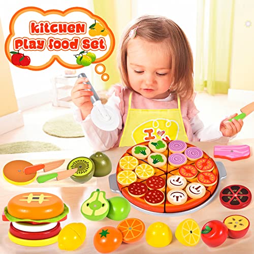 Atoylink Kinderküche Holzspielzeug Spielküche Zubehör Küchenspielzeug Lebensmittel Holz mit Pizza Gemüse Obst Schürze Montessori Rollenspiele Weihnachten Geschenk für Kinder 3 4 5 6+ Jahre – Bild 8
