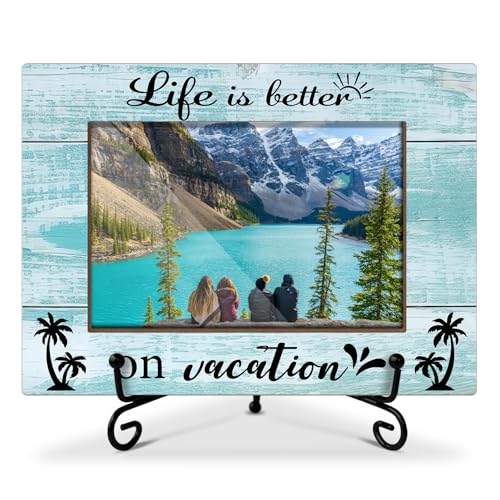 oayGnay Life is Better on Vacation Picture Frame, Vacation Gifts Photo Frame for Friends Family, Wooden Picture Frame With Stand, Photo Frame 4 x 6 for Desktop Display Home Office Decor -06