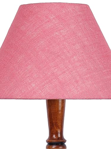 Image of Pink Jute Shade Wooden Floor Lamp with Wooden Base, Height - 53 Inches | Contemporary Standing Lamp for Living Room, Bedroom & Office | Elegant Lighting for Stylish Home Interiors