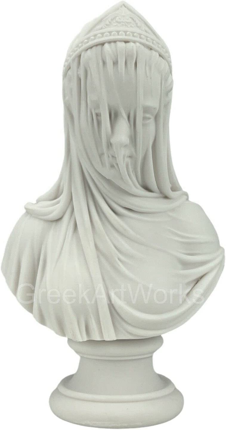 Statua in marmo fuso Monti 1875 con busto della fanciulla velata