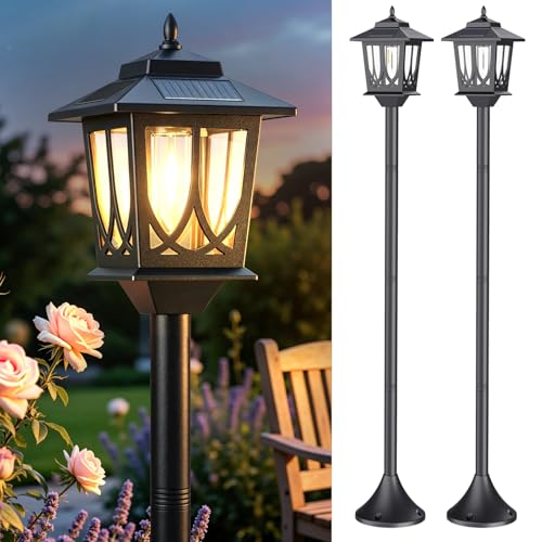 Melunar 63 Solar Post Light 2 Pack Solar Lamp Post Waterproof Dusk to Dawn Outdoor Lamp for Garden Patio Backyard Front Porch Decor Warm White. (Replaceable Bulb)
