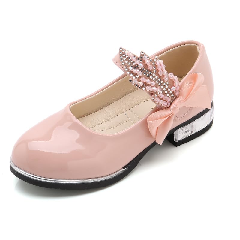Girls Dress Shoes Low Heel Princess Mary Jane Shoes with Bowknot Little Girls Party Wedding Sandals Hook and Loop
