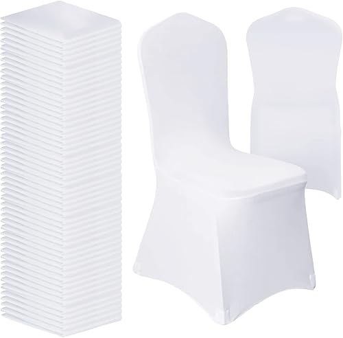 Vencede 50 fundas para sillas de elastano elástico blanco, fundas para sillas para bodas, protectores universales para sillas para fiestas,