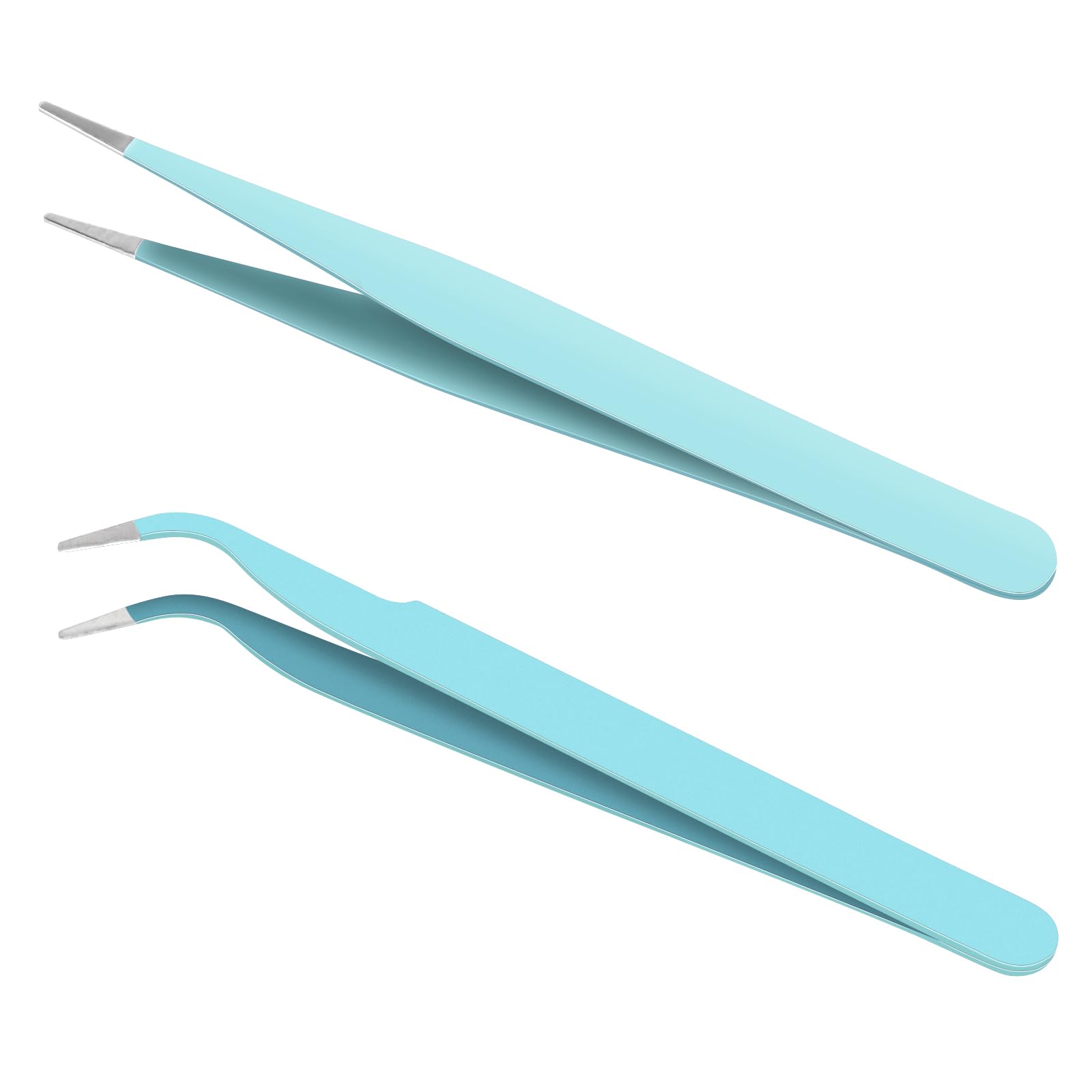 Ainiv 2Pcs Straight Curved Tweezers, Lash Tweezers, Stainless Steel Pointed Tweezers Kit, Sticker Tweezers, Craft Tweezers for Eyelash Extensions, DIY Crafts, Nail Art, Jewelry Making (Blue)
