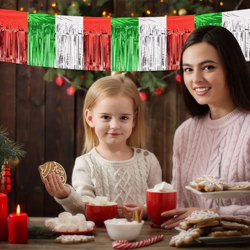 Image of 5 Pack 10 Feet Christmas Foil Fringe Garland Red Silver Green Fringe Garland for Christmas Party Decorations Parade Float Fringe Tinsel Banner for Birthday Party New Year Decor
